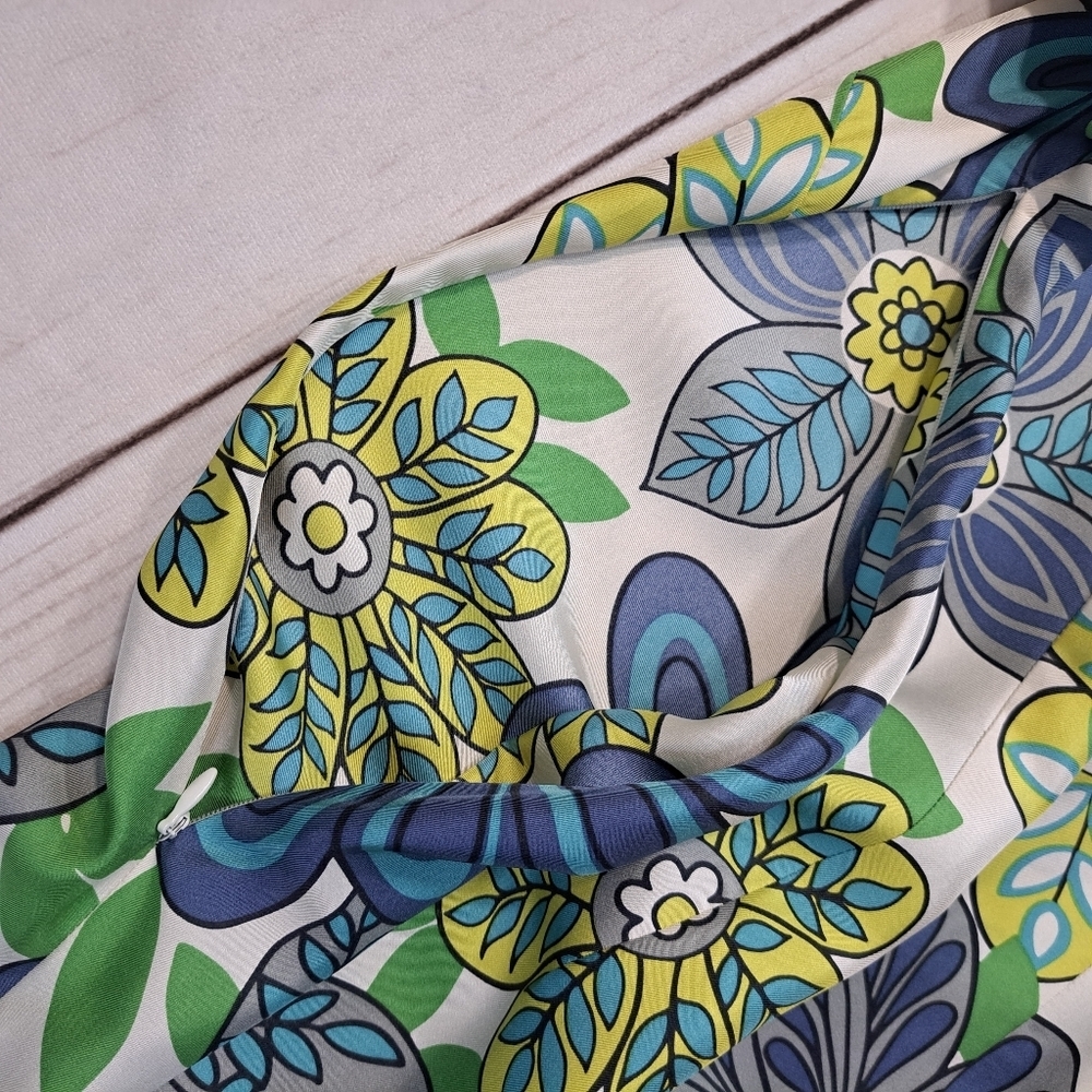 Boden Blue Green Yellow Silk Floral Vneck Mini Sundress Dress Women's Size 4 - Picture 7 of 10